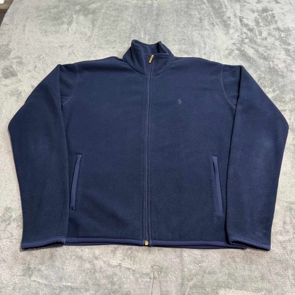 Vintage Ralph Lauren Golf Fleece Jacket Navy Blue Full Zip Made in USA Womens S